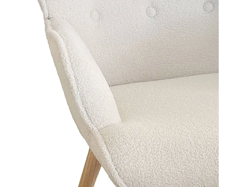 Fauteuil & Pouf Scandinave en Bouclette Lainée "Orle" 98cm Crème