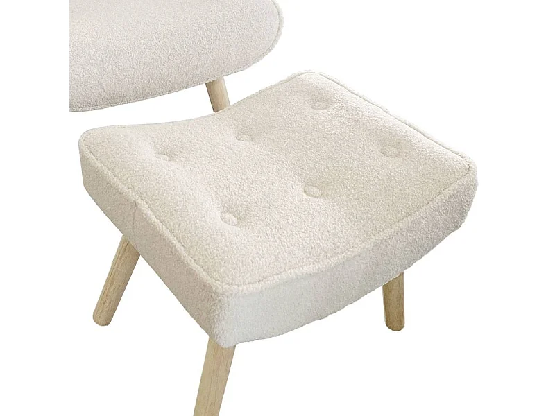 Fauteuil & Pouf Scandinave en Bouclette Lainée "Orle" 98cm Crème
