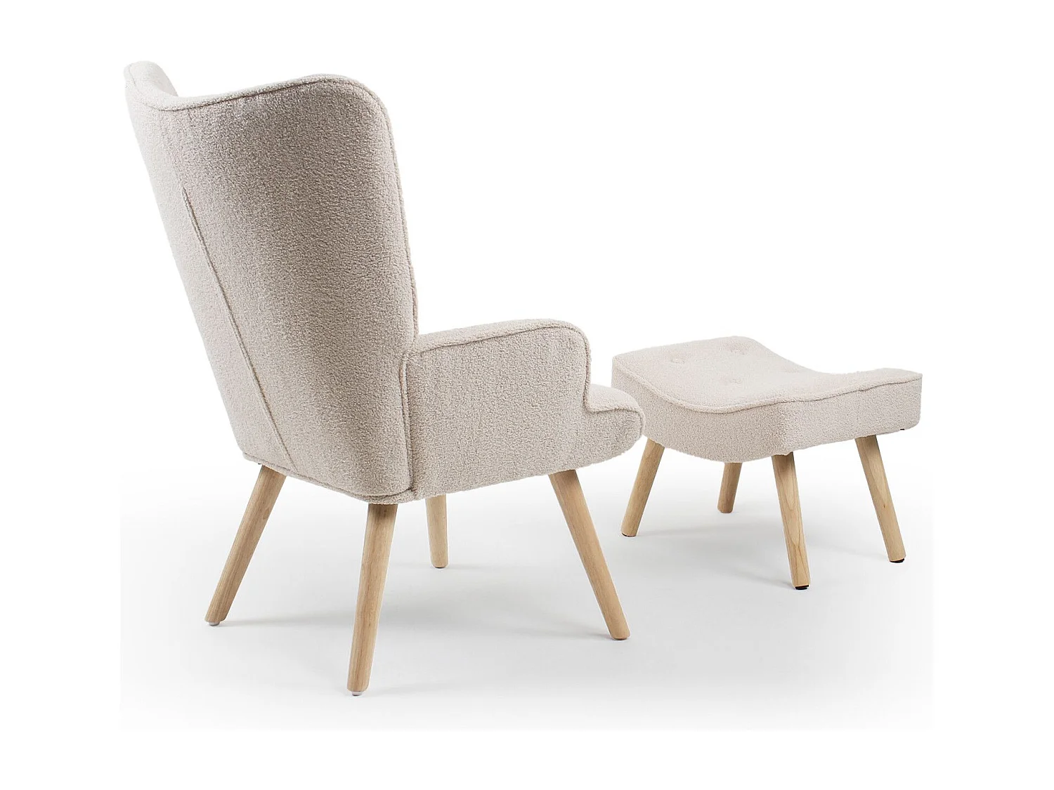 Fauteuil & Pouf Scandinave en Bouclette Lainée "Orle" 98cm Crème