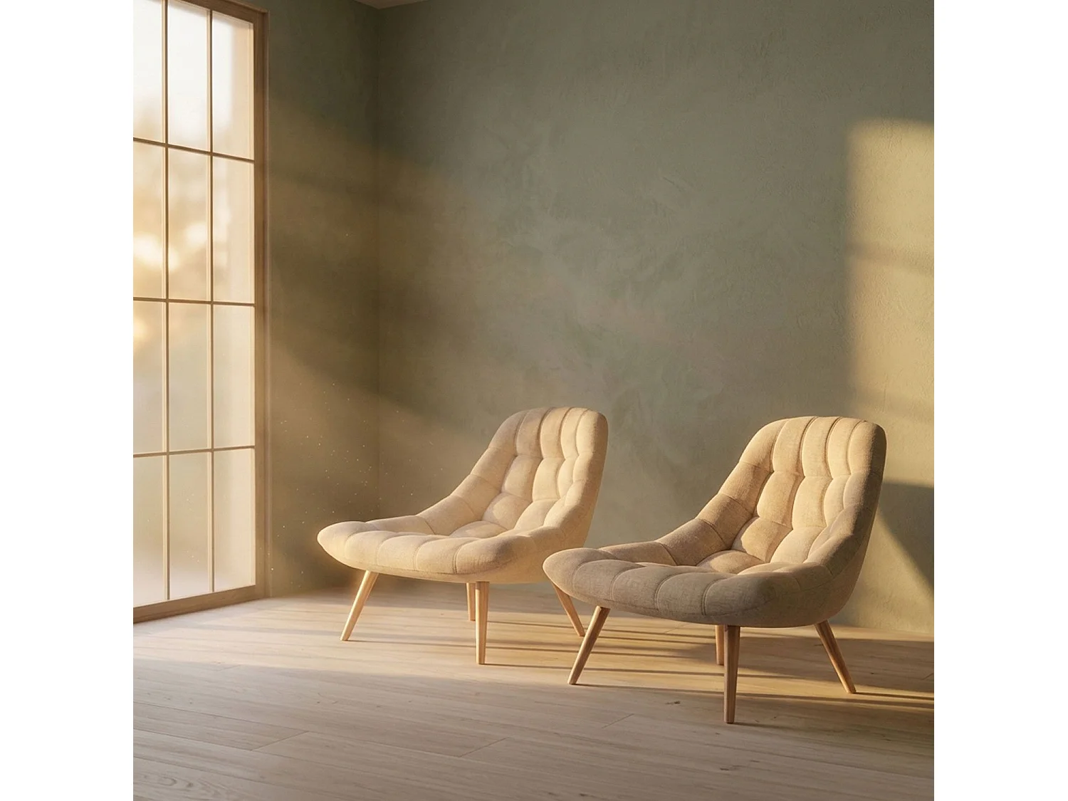 Lot de 2 Fauteuils Scandinaves "Johan" 102cm Beige