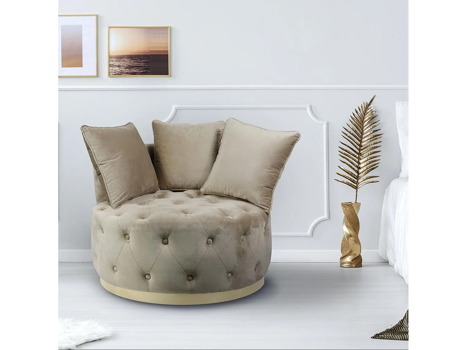 Fauteuil Rond Design "Timeo" 90cm Taupe