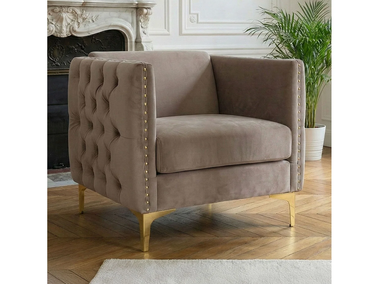 Fauteuil Design en Velours "Suez" 83cm Taupe