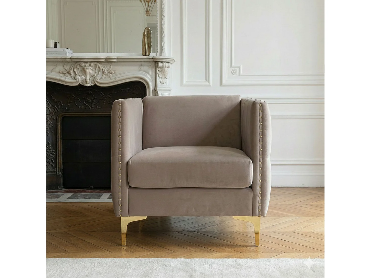 Fauteuil Design en Velours "Suez" 83cm Taupe