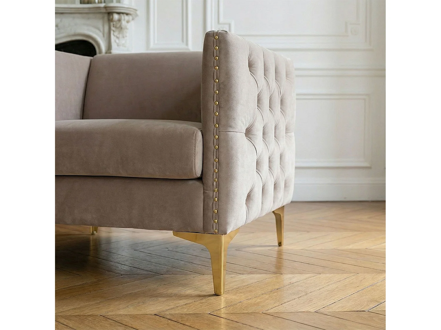 Fauteuil Design en Velours "Suez" 83cm Taupe
