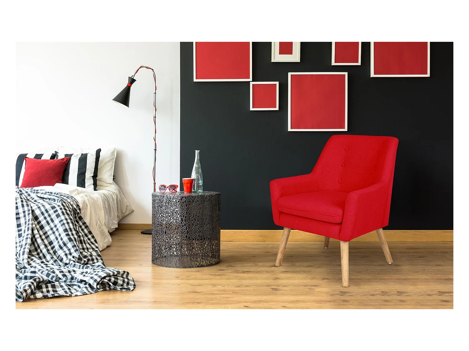 Fauteuil Design en Tissu "Luigi" 85cm Rouge