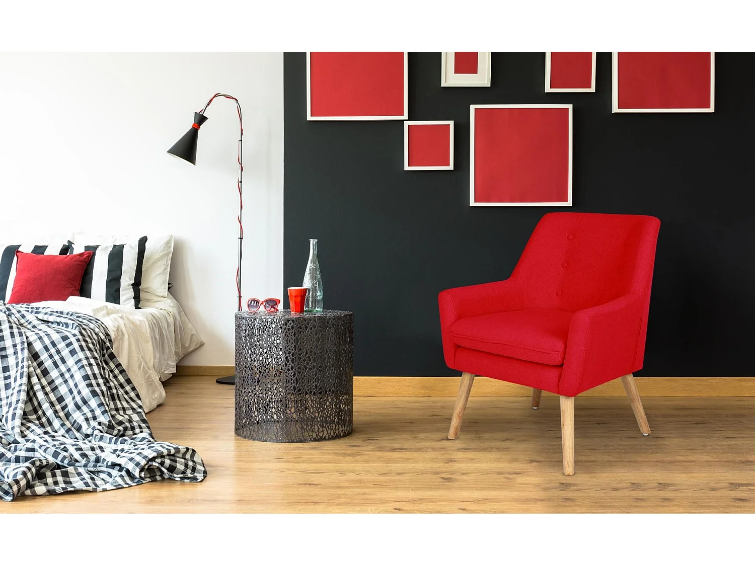 Sillón butaca estilo Nordico Gustav tela roja