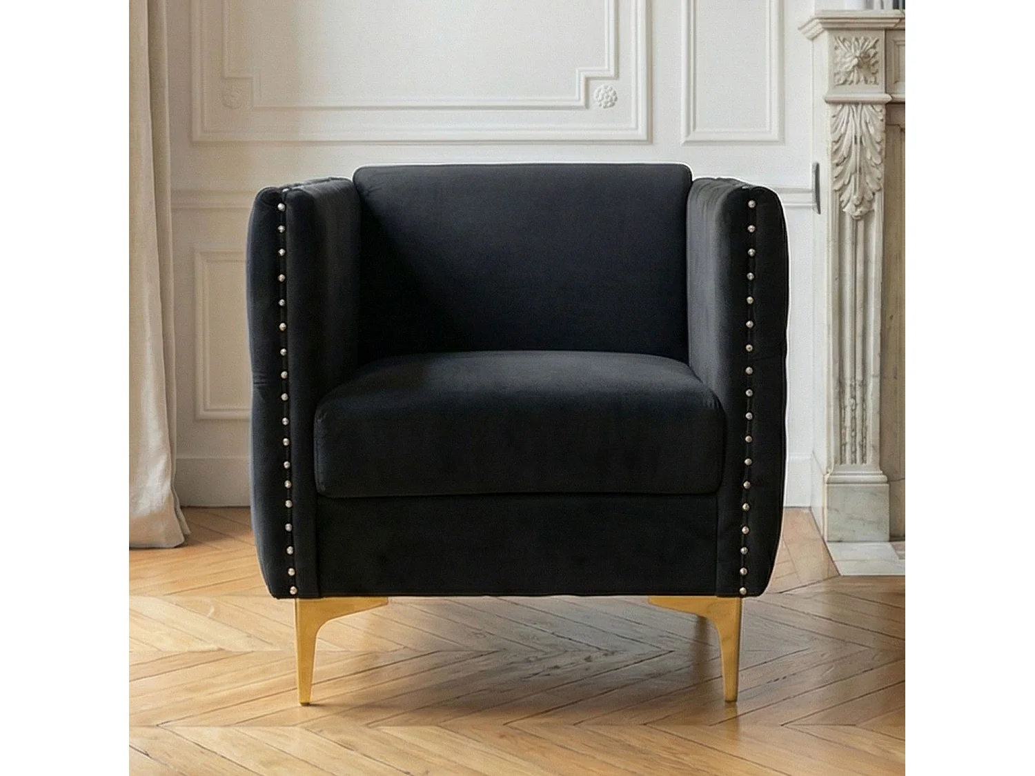 Fauteuil Design en Velours "Suez" 83cm Noir