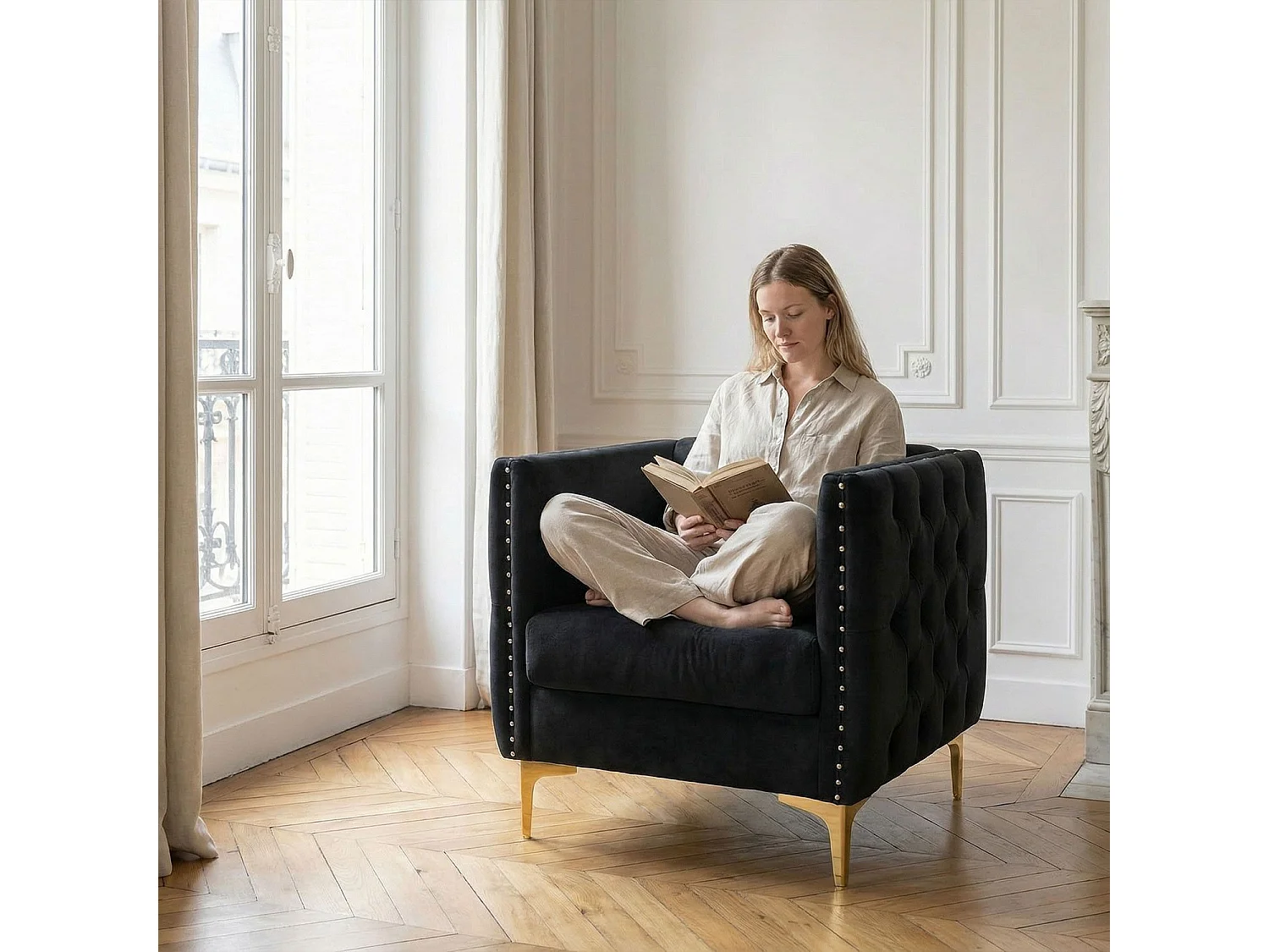 Fauteuil Design en Velours "Suez" 83cm Noir