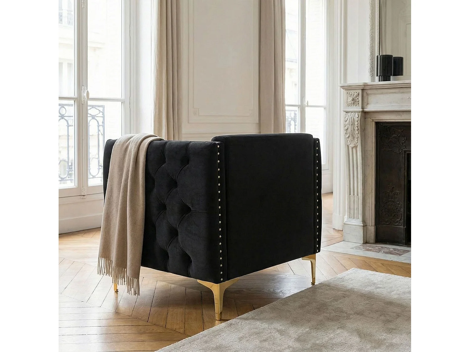 Fauteuil Design en Velours "Suez" 83cm Noir