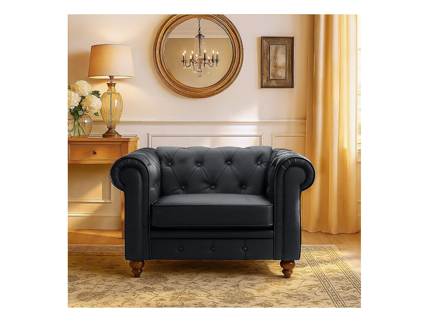 Chesterfield Sessel Schwarz Elegantes Design 111cm