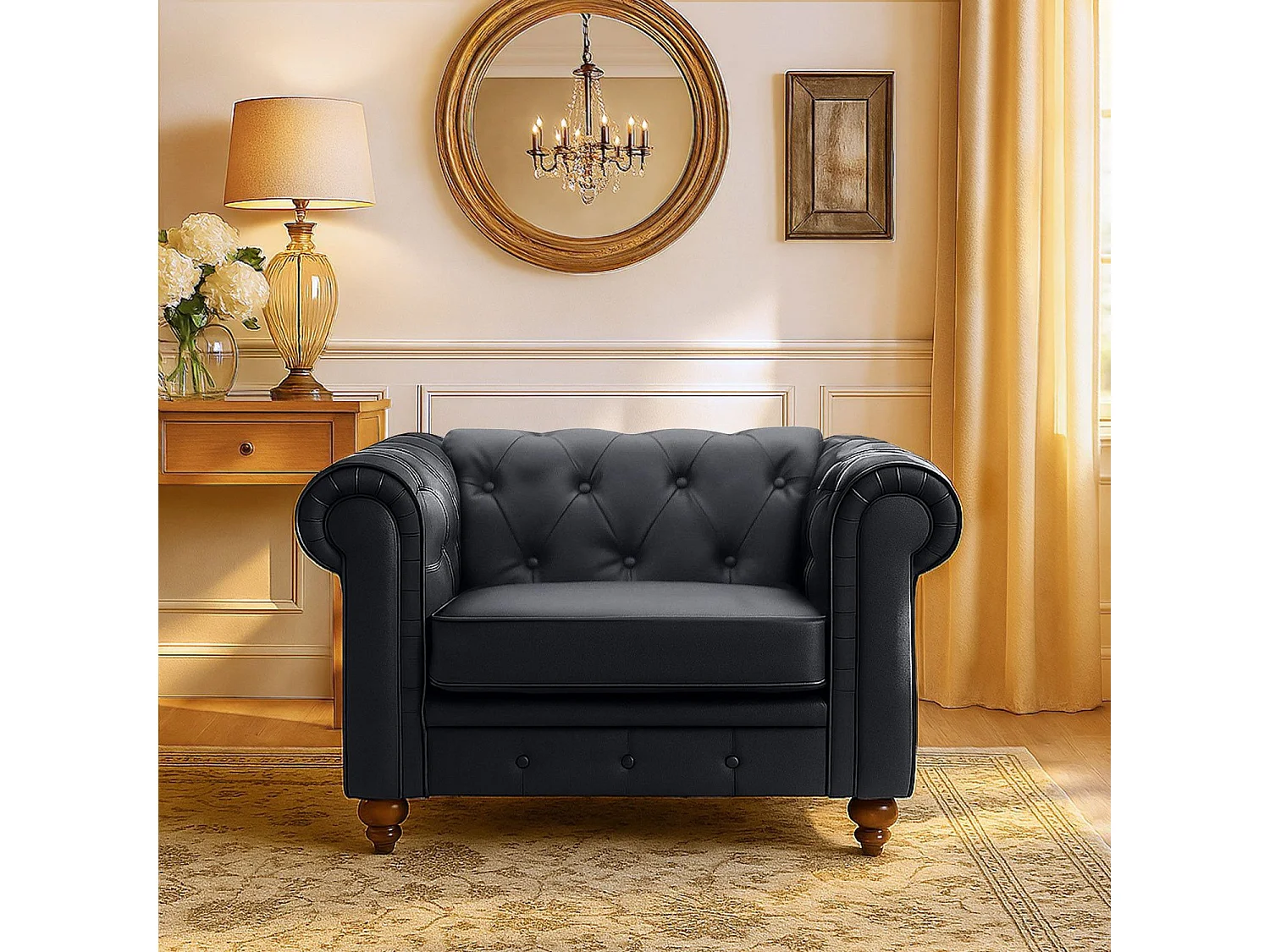 Chesterfield Sessel Schwarz Elegantes Design 111cm