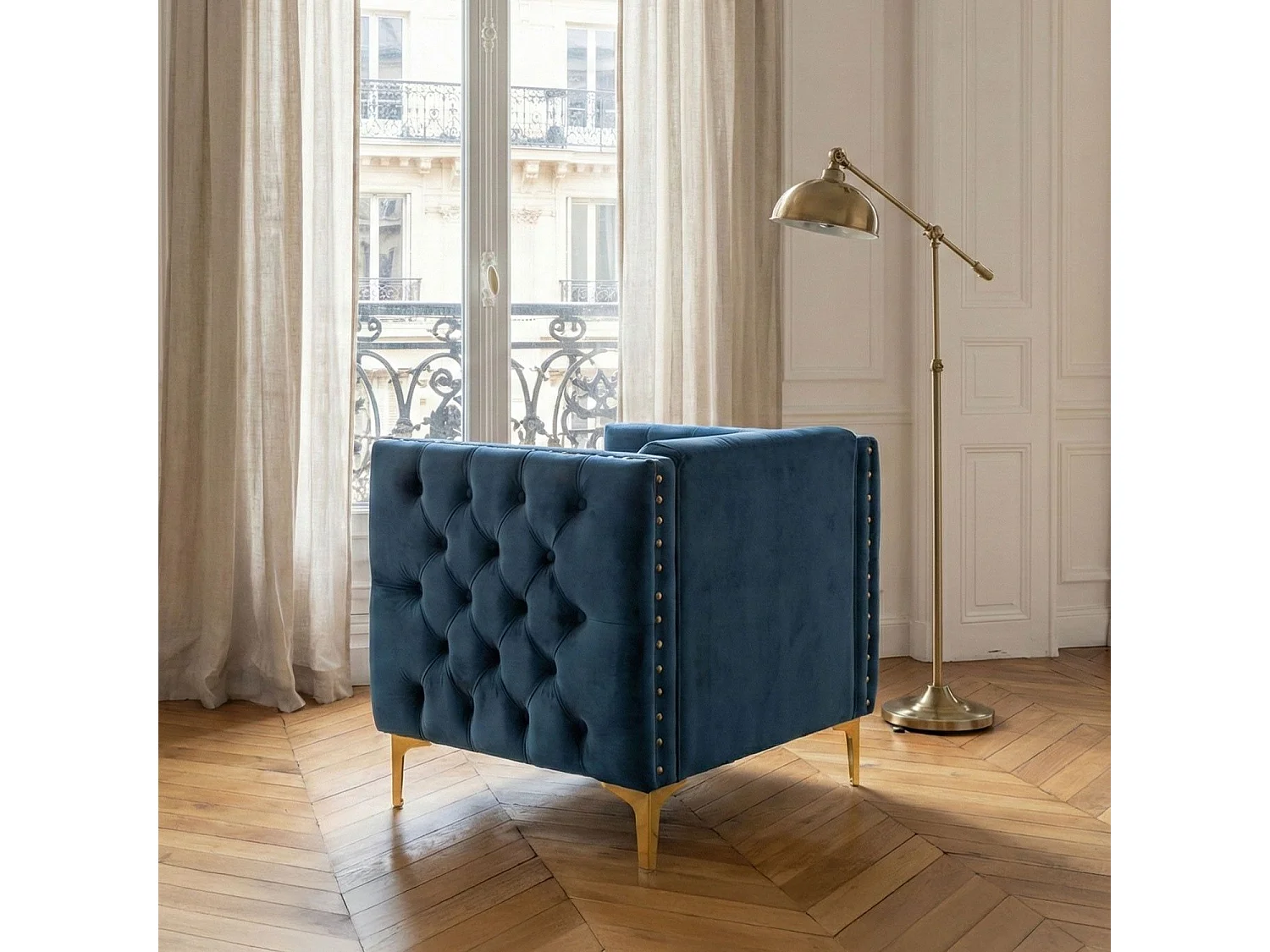 Fauteuil Design en Velours "Suez" 83cm Bleu