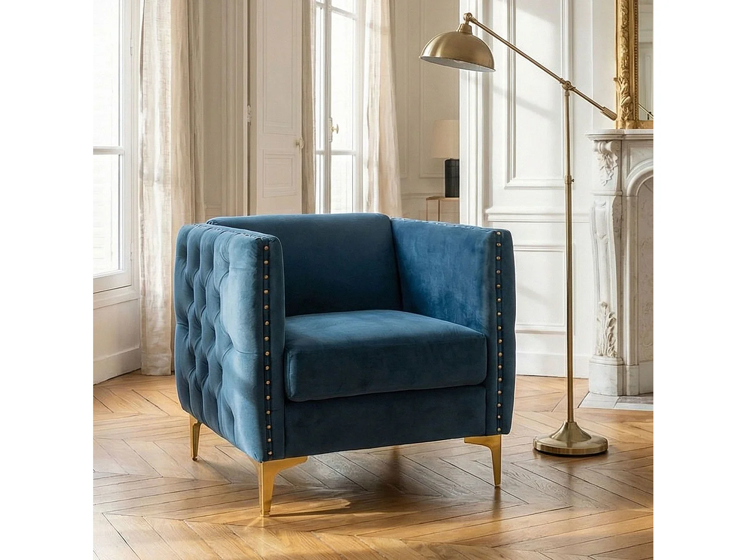 Fauteuil Design en Velours "Suez" 83cm Bleu