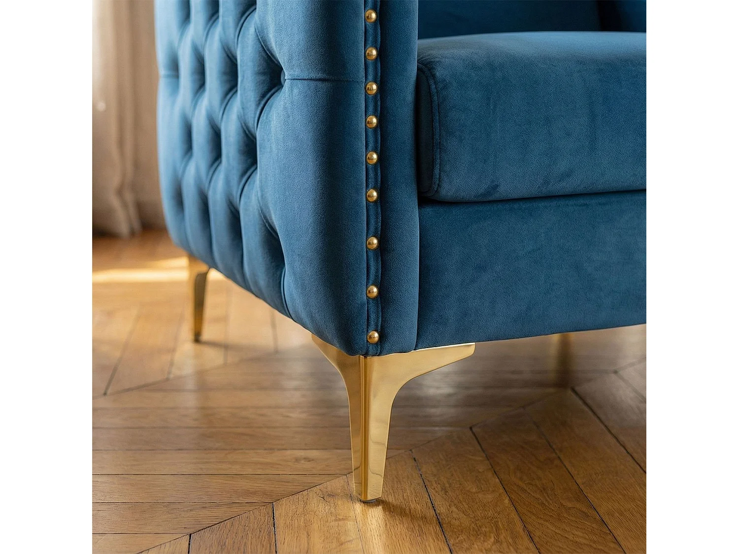 Fauteuil Design en Velours "Suez" 83cm Bleu