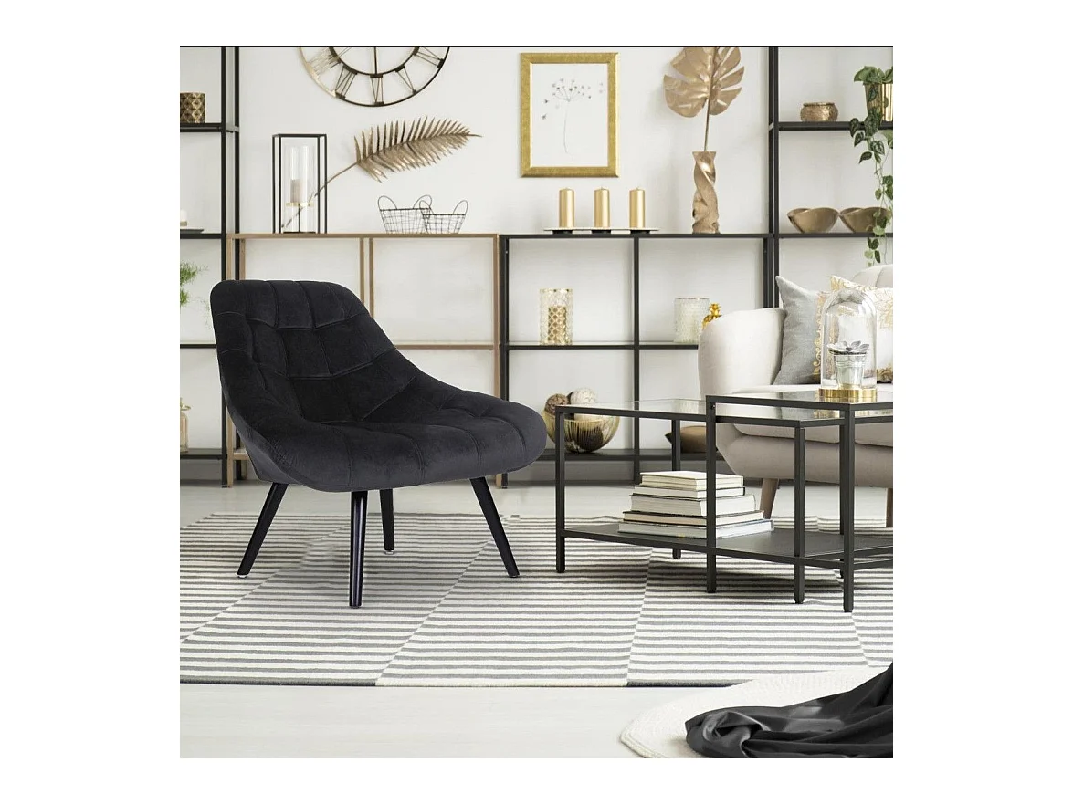 Fauteuil Scandinave en Velours "Johan" 102cm Noir