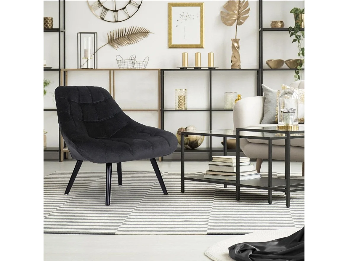 Fauteuil Scandinave en Velours "Johan" 102cm Noir