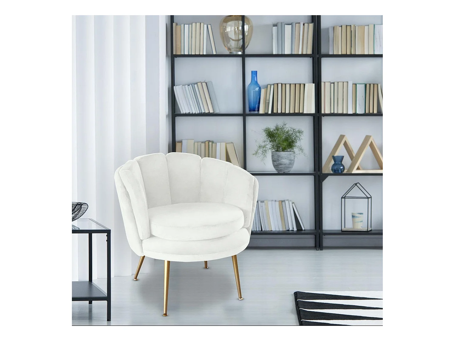 Fauteuil arrondi Brenda Velours Blanc