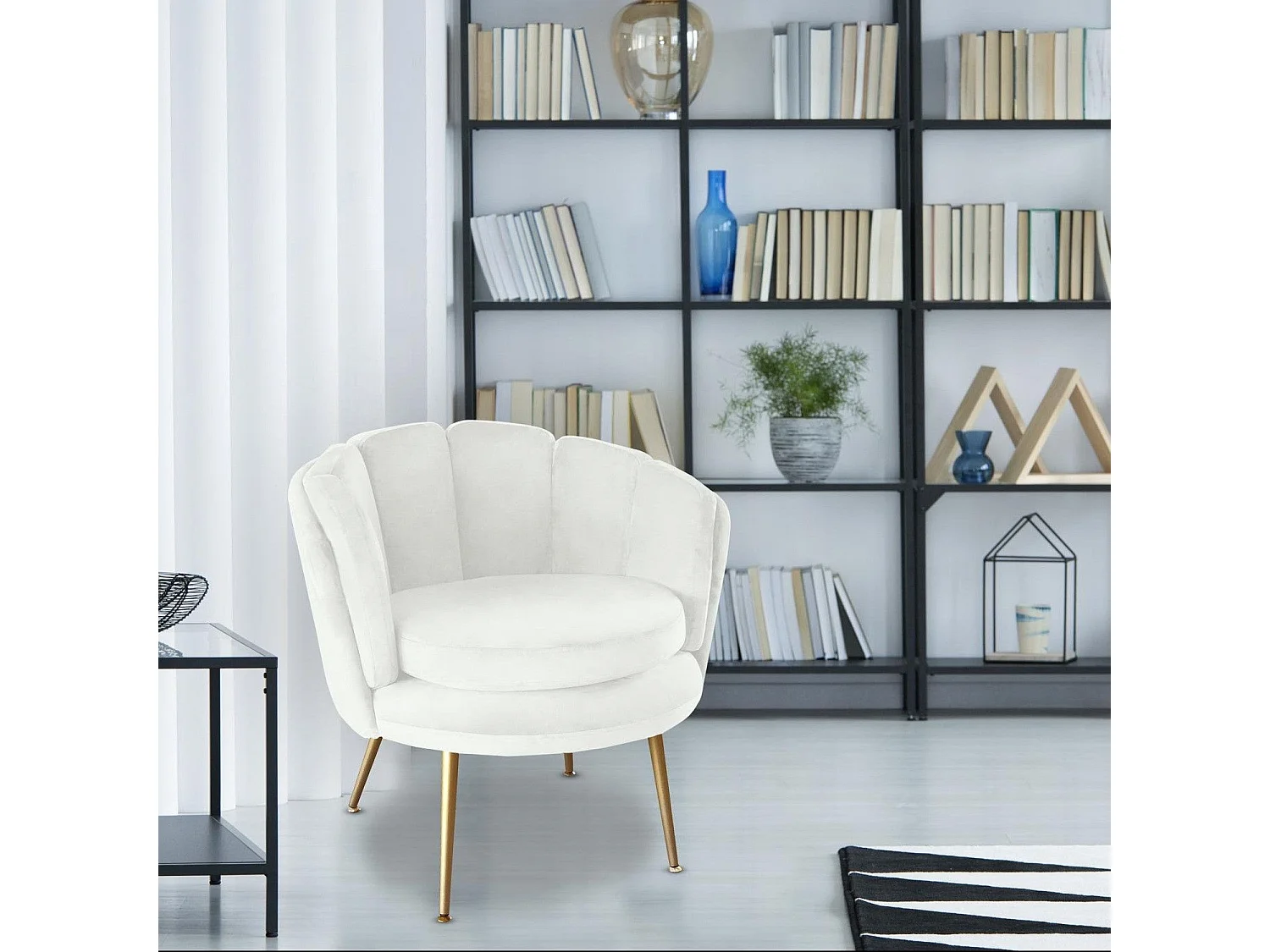 Fauteuil Arrondi en Velours "Dabren" 80cm Blanc