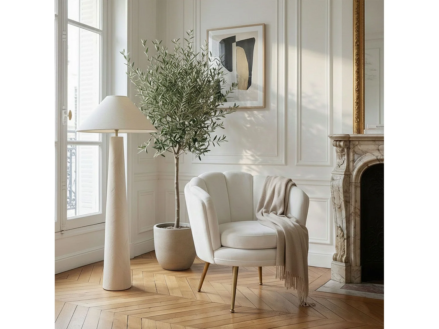 Runder Samt Sessel "Brenda" Weiß 80cm Modern und Bequem