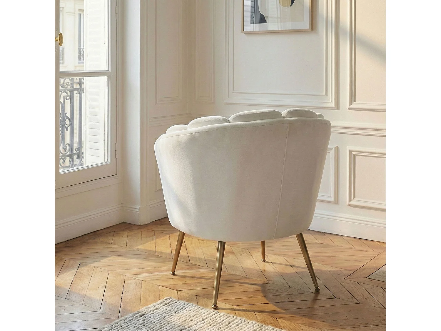 Runder Samt Sessel "Brenda" Weiß 80cm Modern und Bequem