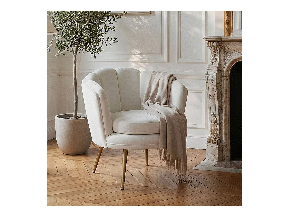Fauteuil Arrondi en Velours "Dabren" 80cm Blanc