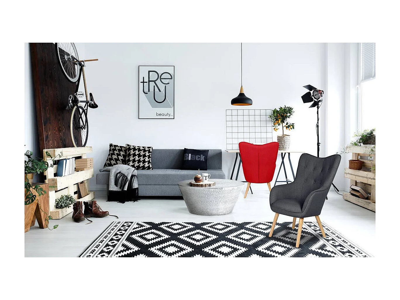 Fauteuil Scandinave "Aimee" 67cm Gris Foncé