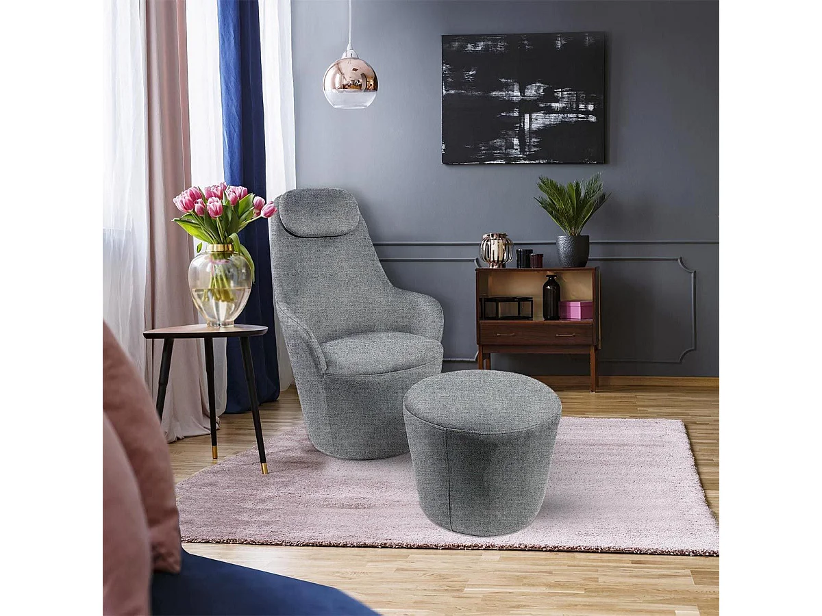 Fauteuil Dongal avec repose-pieds Tissu Gris