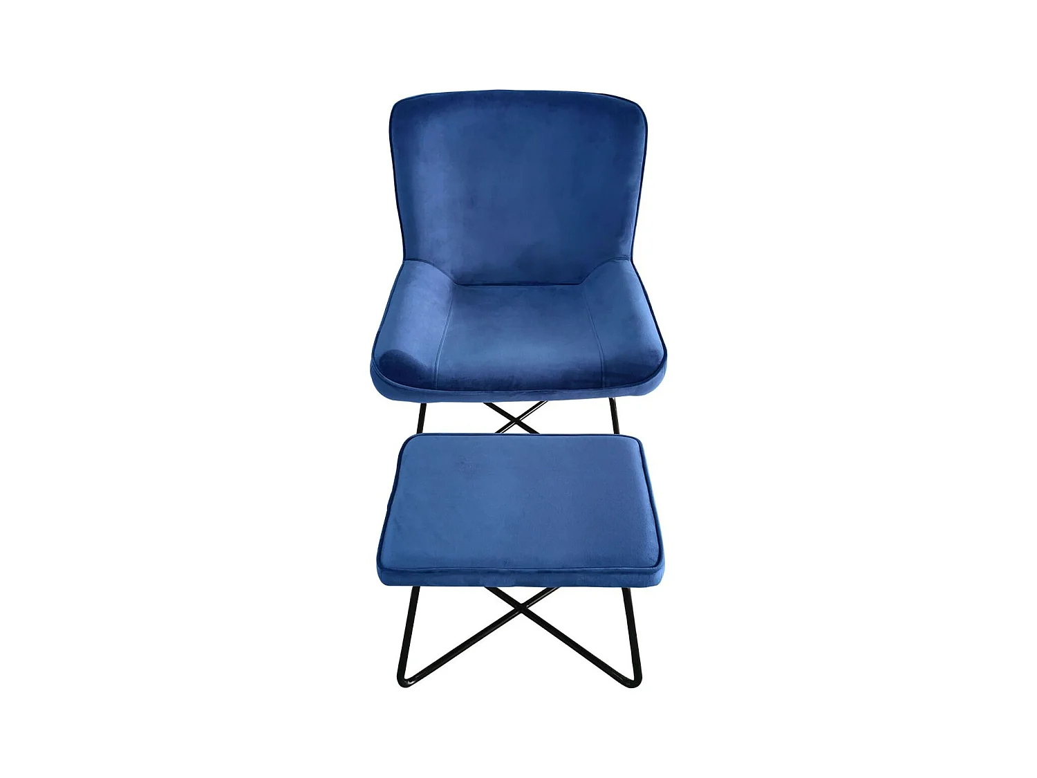 Fauteuil + pouf Georgie Velours Bleu
