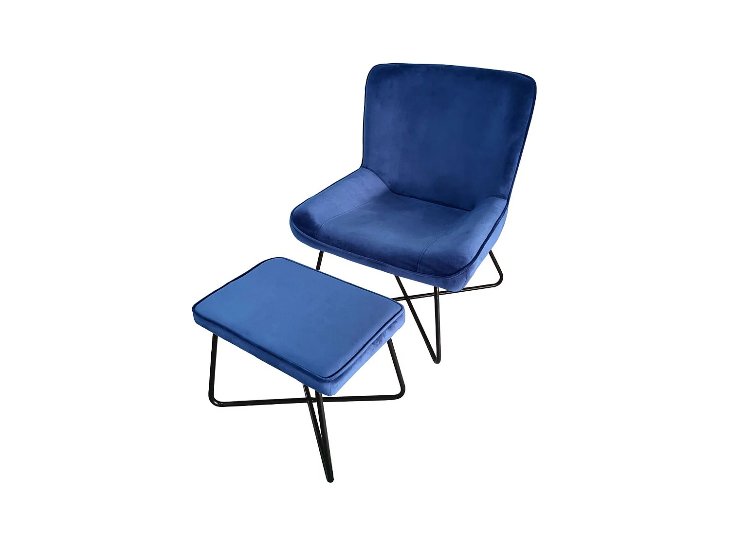 Fauteuil + pouf Georgie Velours Bleu