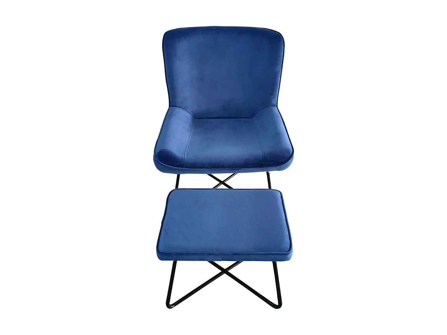 Fauteuil + pouf Georgie Velours Bleu