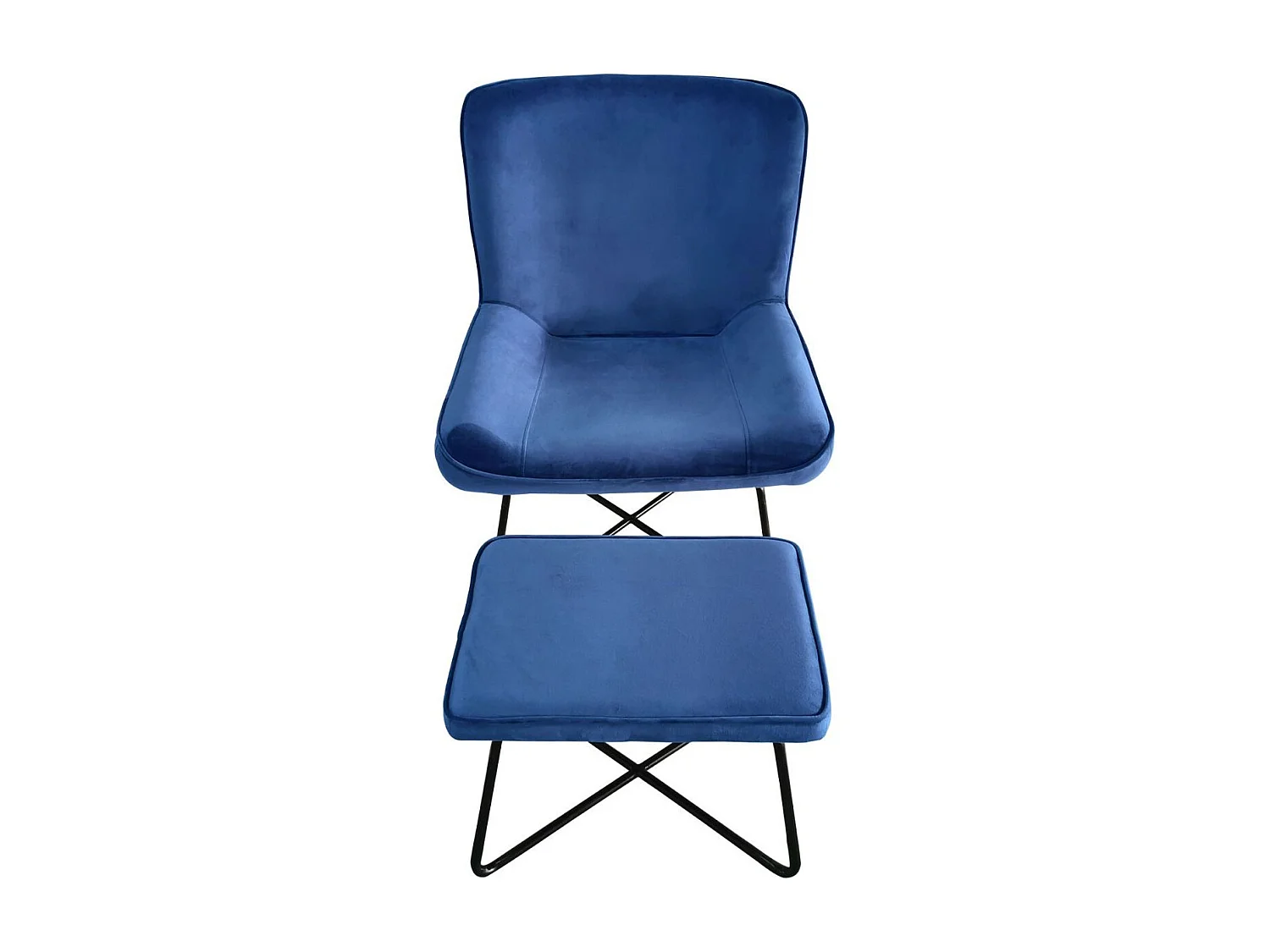 Fauteuil + pouf Georgie Velours Bleu