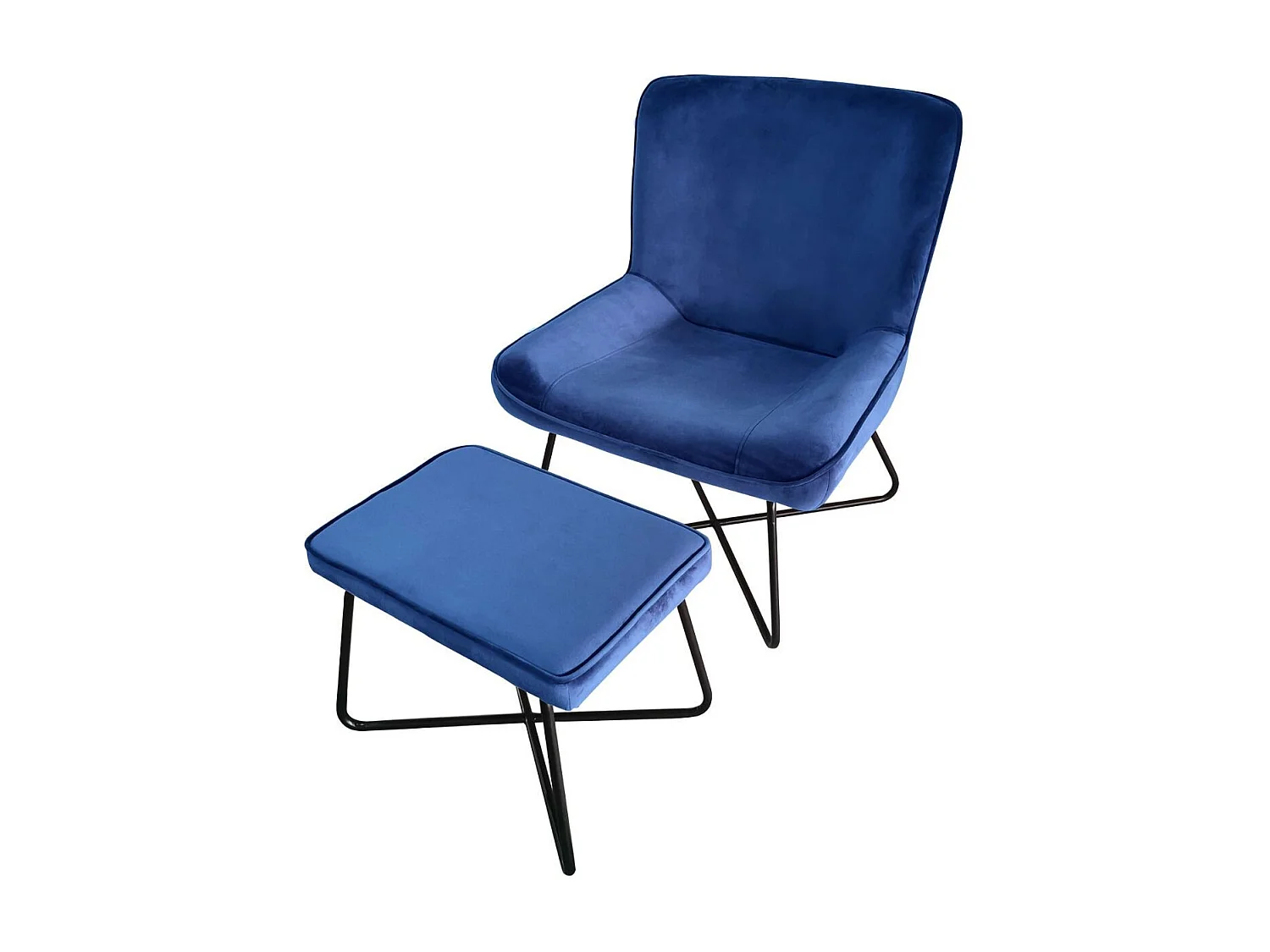 Fauteuil + pouf Georgie Velours Bleu