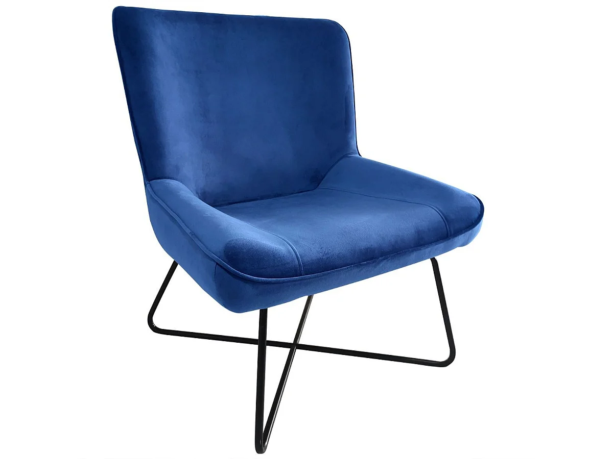 Fauteuil + pouf Georgie Velours Bleu
