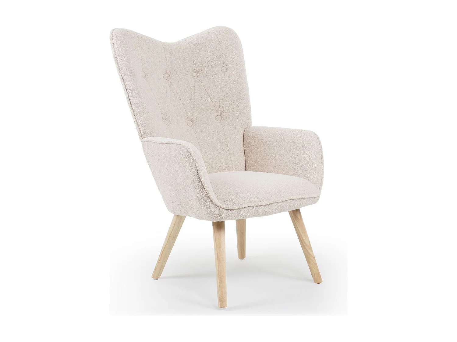 Fauteuil Scandinave en Bouclette Lainée "Carla" 100cm Crème