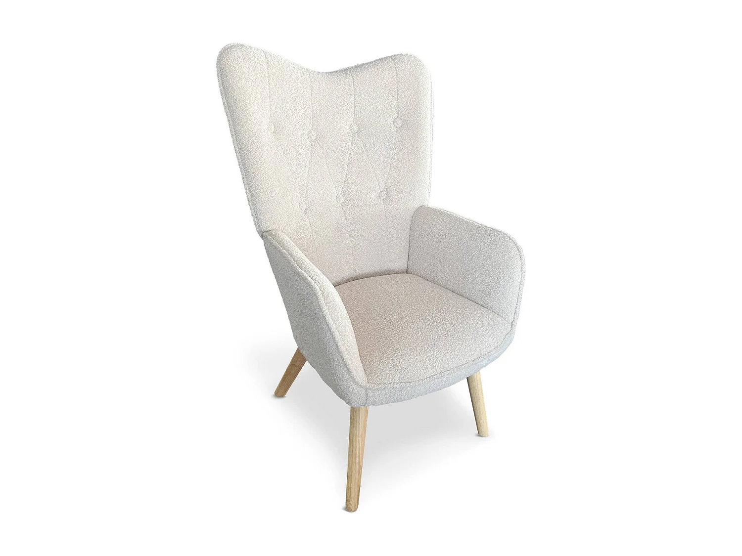 Fauteuil Scandinave en Bouclette Lainée "Carla" 100cm Crème