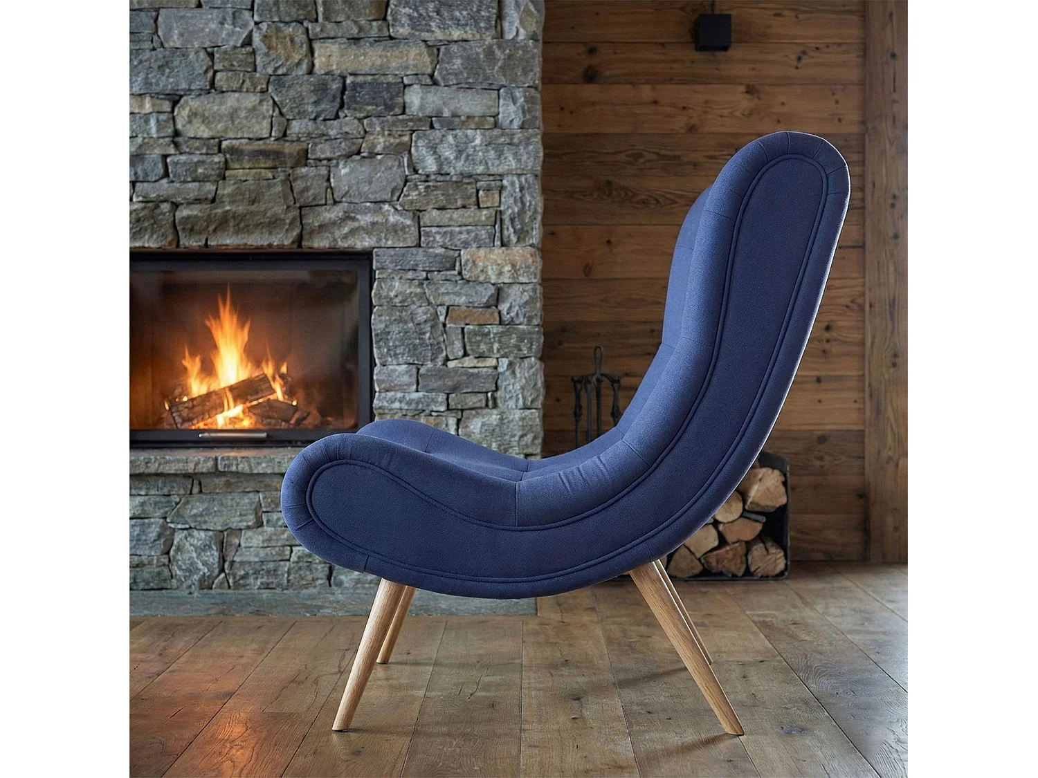 Fauteuil Scandinave en Tissu "Roman" 95cm Bleu