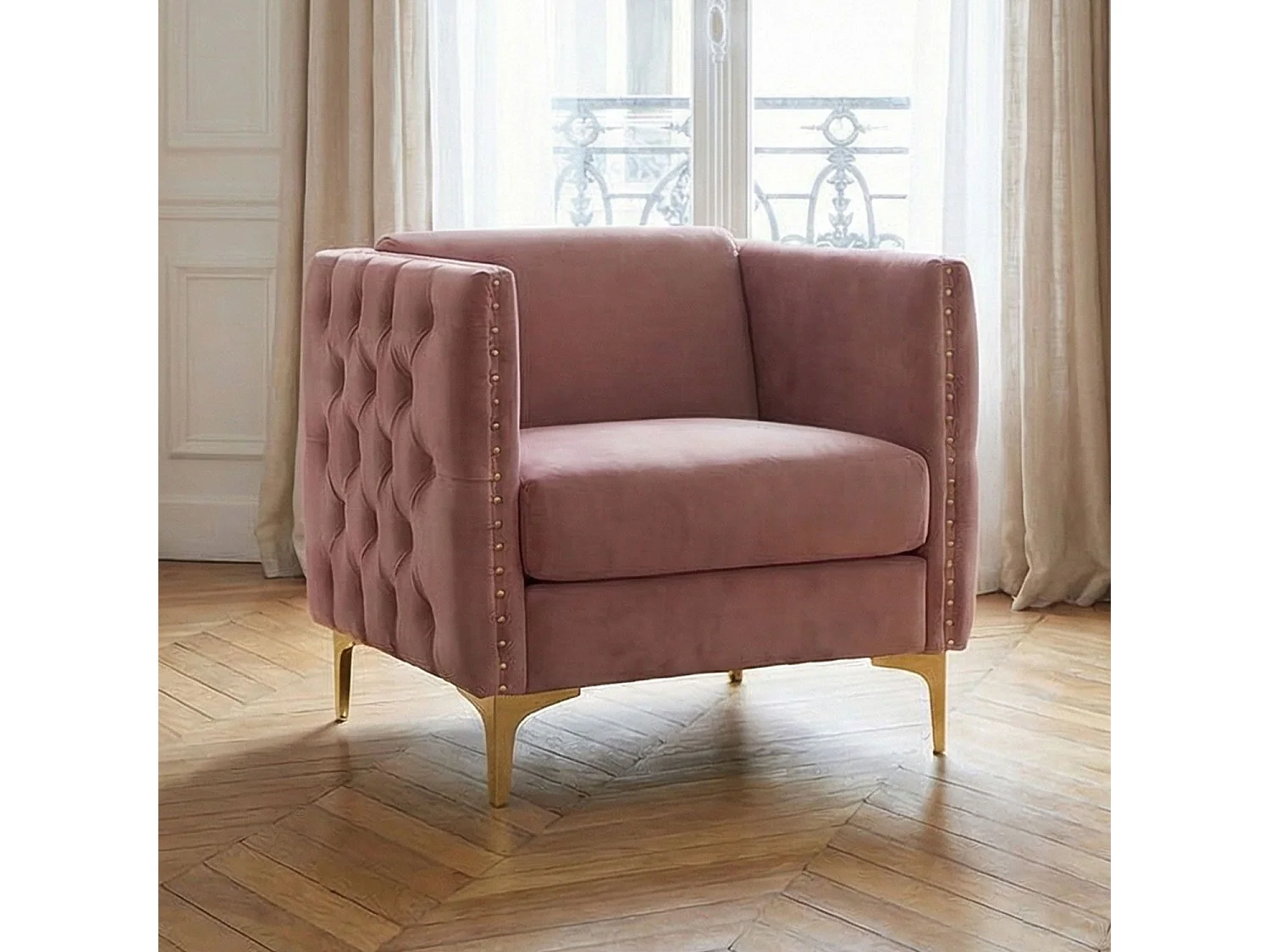 Fauteuil Design en Velours "Suez" 83cm Rose