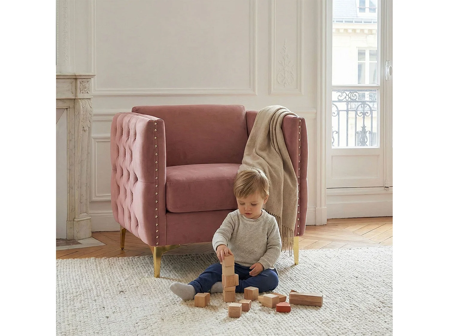 Fauteuil Design en Velours "Suez" 83cm Rose