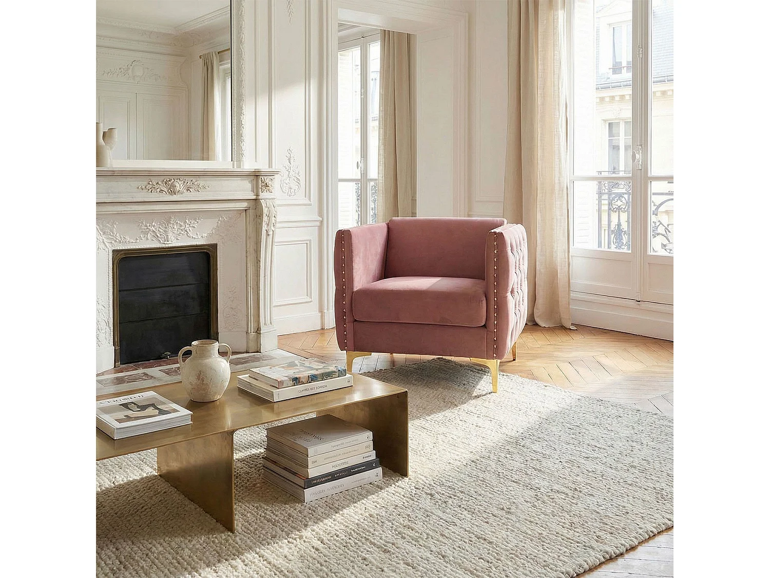 Fauteuil Design en Velours "Suez" 83cm Rose