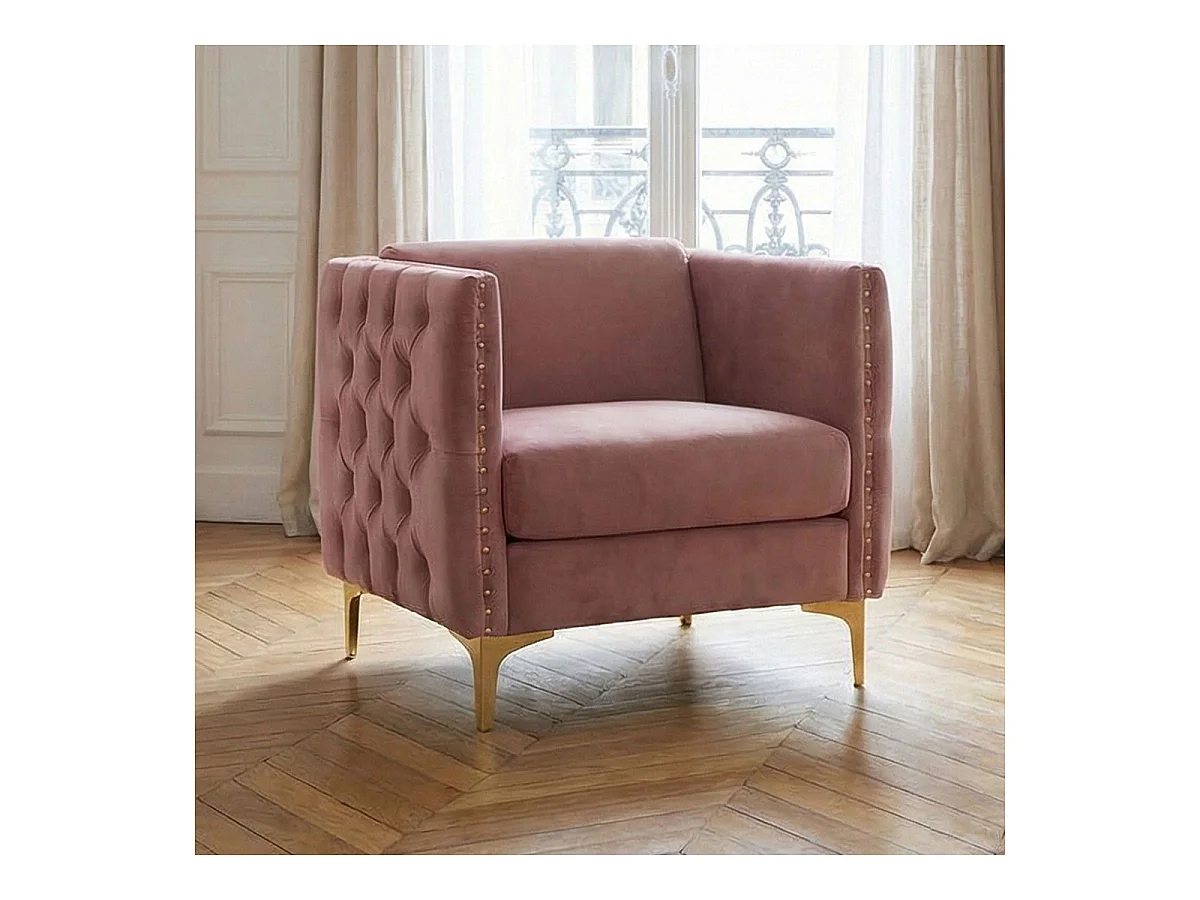 Fauteuil Design en Velours "Suez" 83cm Rose