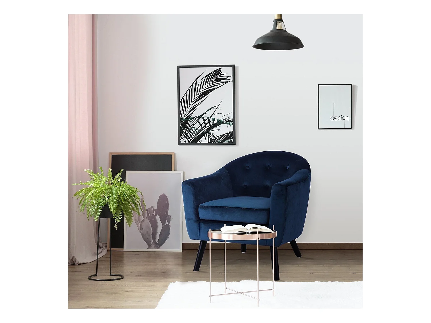 Fauteuil Scandinave Velours "Lopy" 79cm Bleu