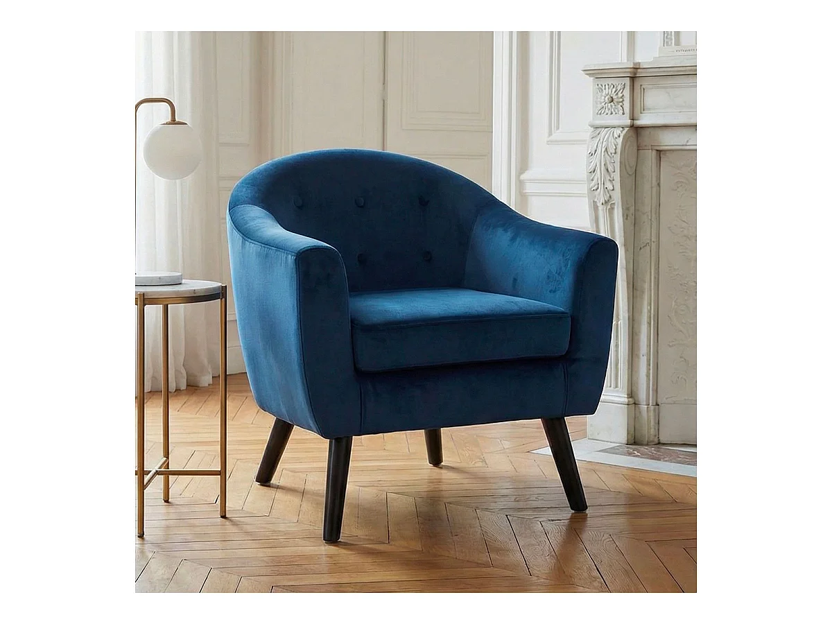 Fauteuil Scandinave Velours "Lopy" 79cm Bleu