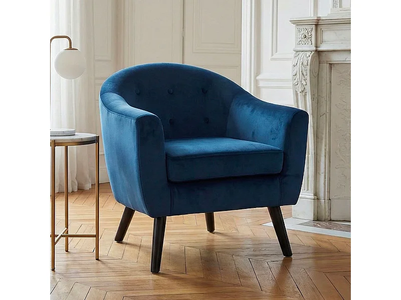 Fauteuil Scandinave Velours "Lopy" 79cm Bleu