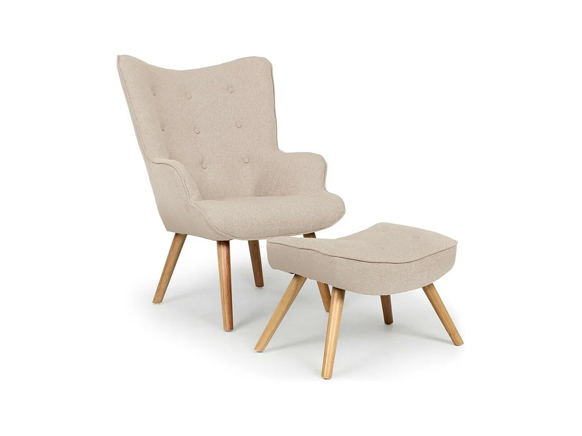 Poltrona scandinava + poggia piedi Lylou in tessuto beige