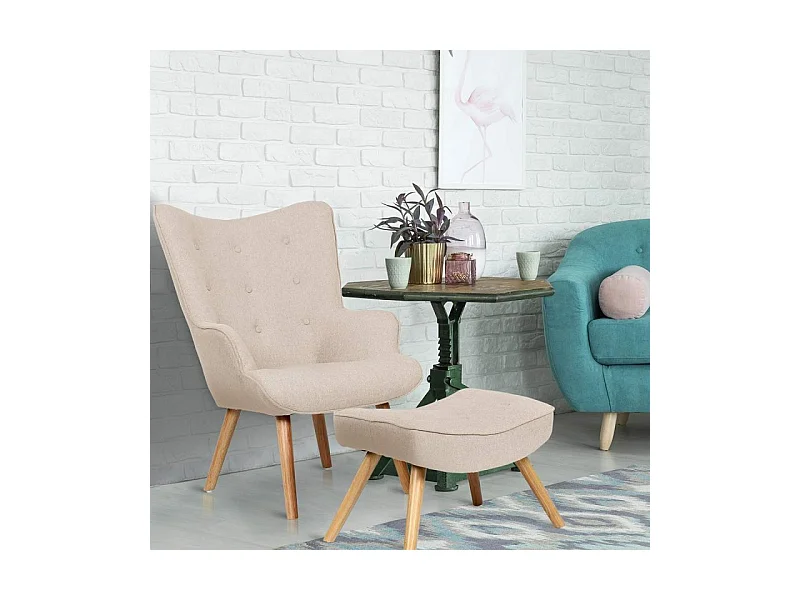 Poltrona scandinava + poggia piedi Lylou in tessuto beige