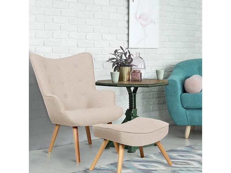 Fauteuil & Pouf Scandinave "Orle" 98cm Beige
