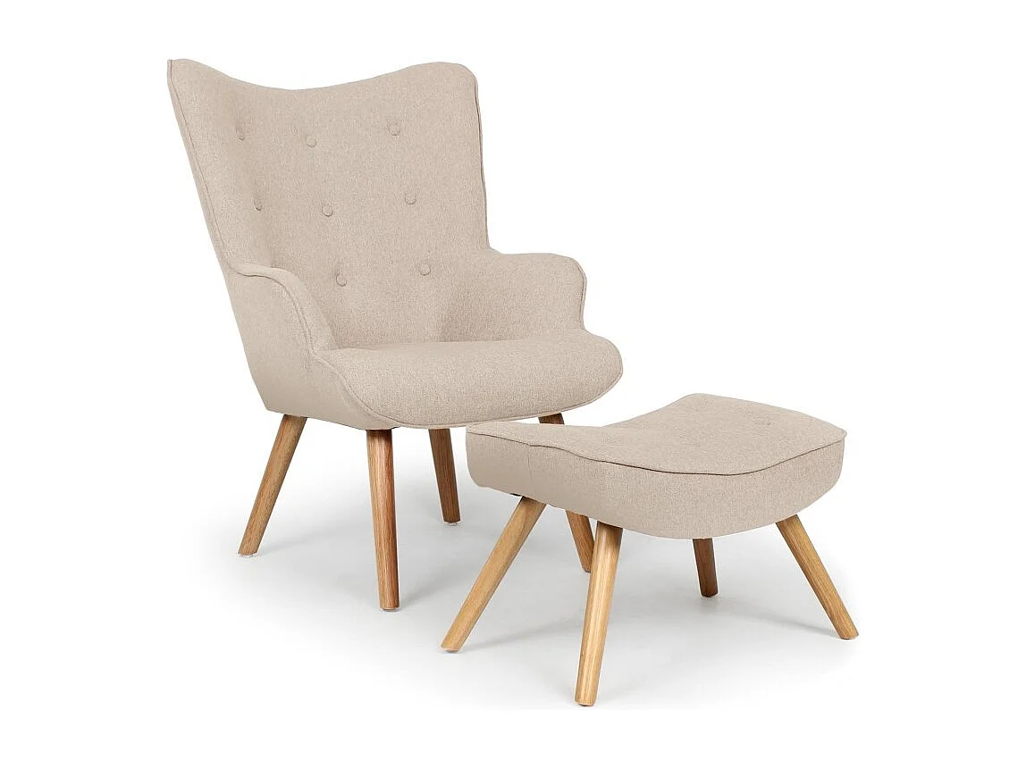 Fauteuil & Pouf Scandinave "Orle" 98cm Beige