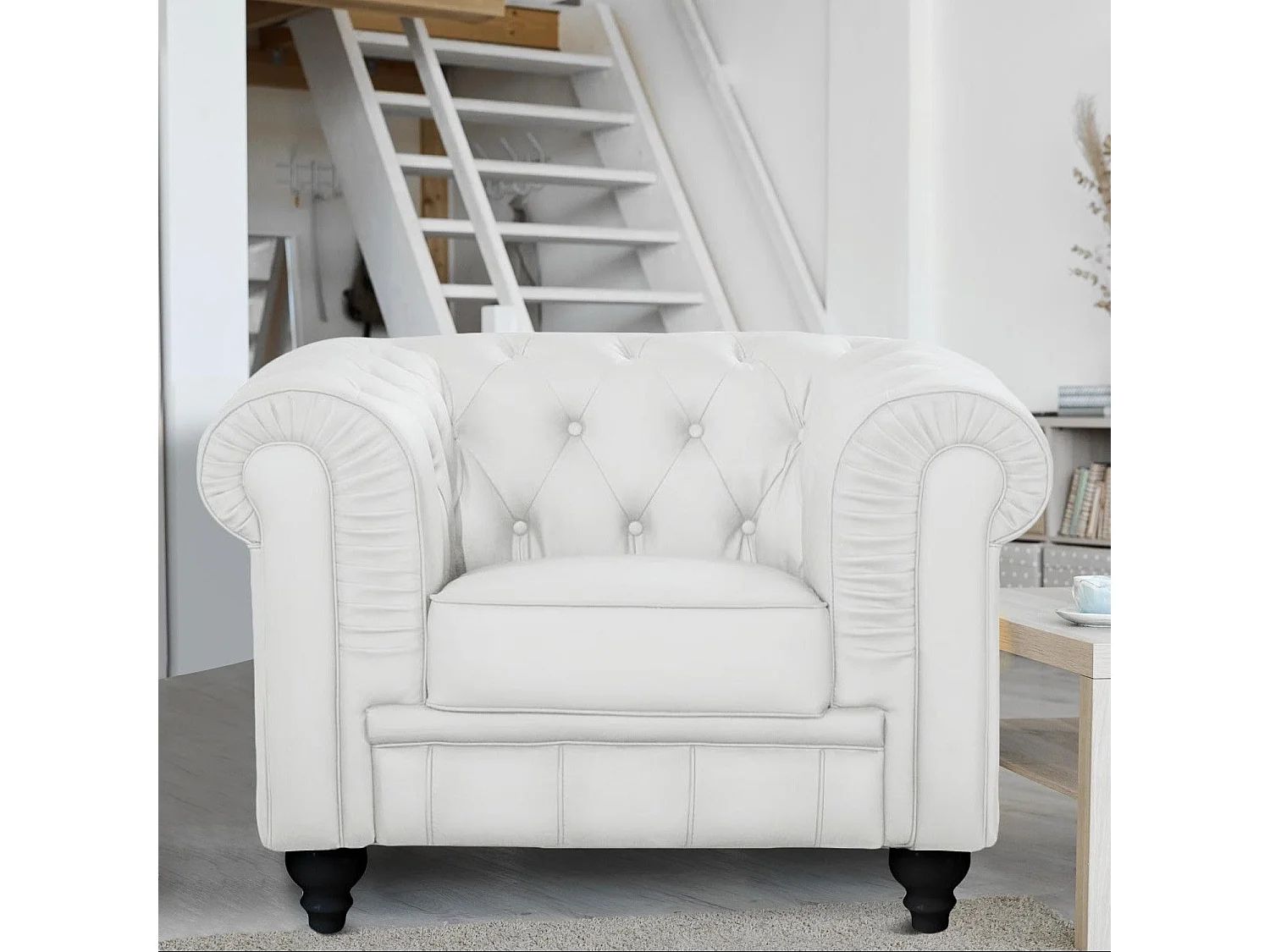 Fauteuil Design "Chesterfield" 111cm Blanc