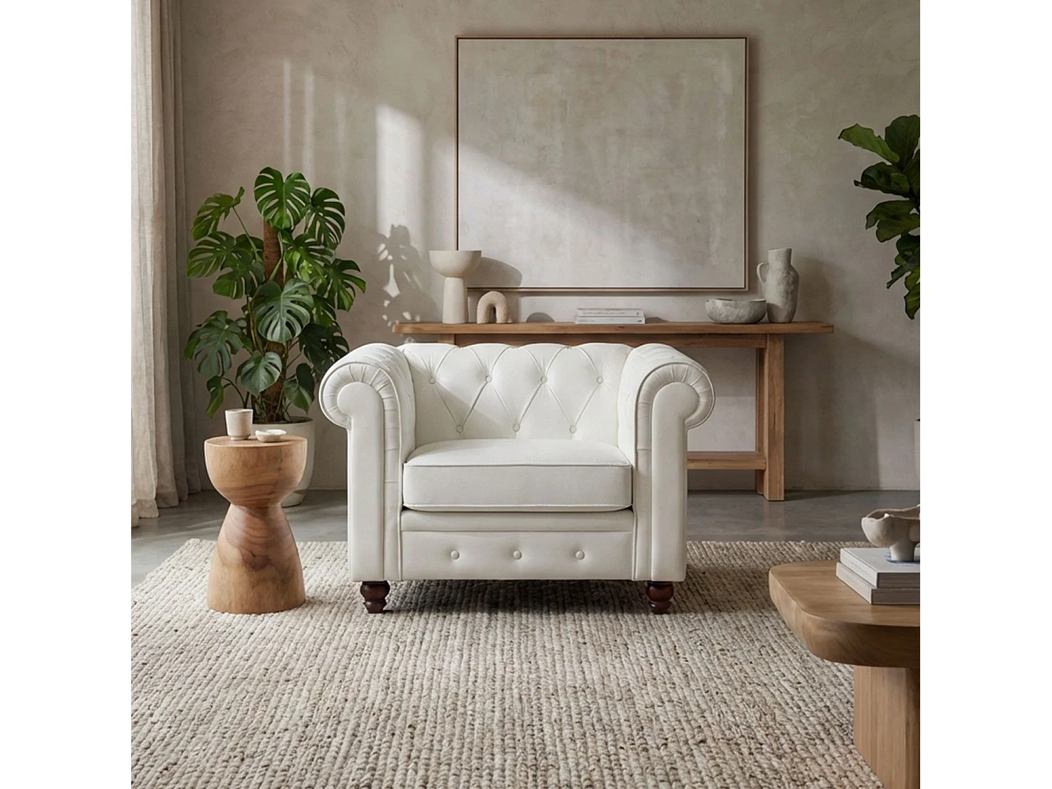 Grand fauteuil Chesterfield Blanc