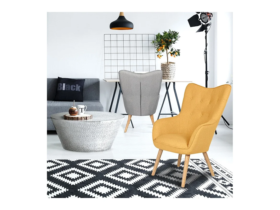 Sillón estilo escandinavo Klarys 1 plaza tela amarillo